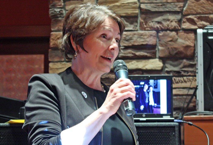 Conservative MP-elect Cathay Wagantall addresses supporters at Painted Hand Casino in Yorkton following her victory on Monday evening in the federal election.