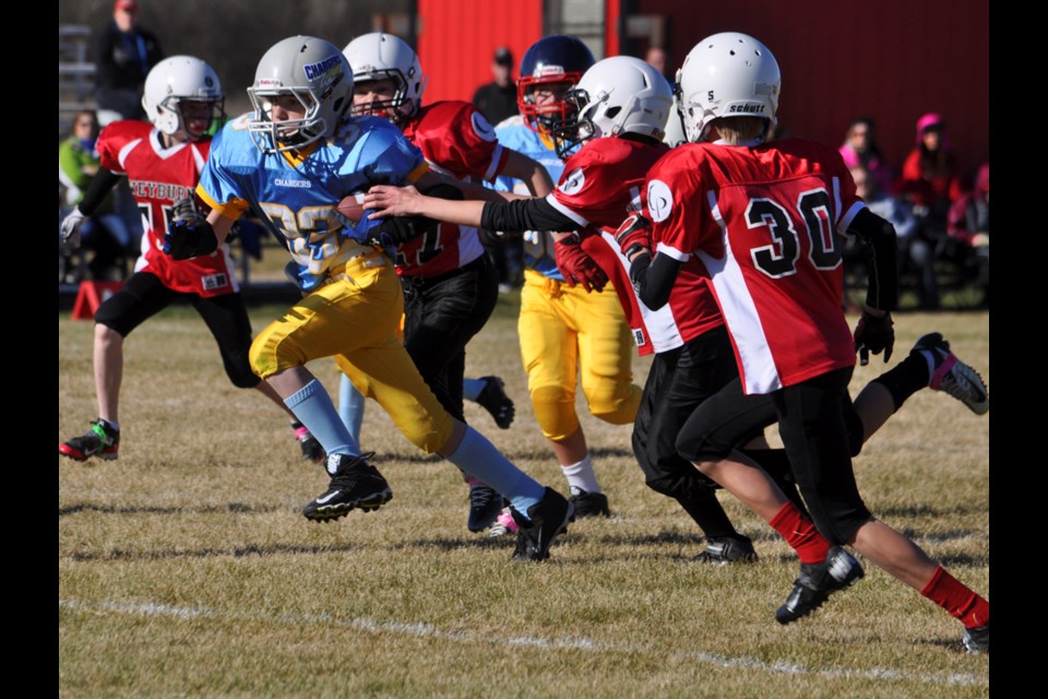 Running back Kyle Mack scores a touchdown during the third quarter of Weyburn's 28-14 win over Estevan at Darold Kot Field.