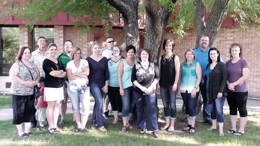 The SCHS class of 1995 hosted a 20year reunion on July 12 in Sturgis. Attending, from left, were: (back row) Aaron Bartch of Sturgis, Conrad Peterson of Sturgis, Tyler McDonald of Pense and Greg Gawrelitza of Preeceville; and (front) Carrie (Curtis) Olson of Yorkton, Rachel (Oystryk) Kraynick of Canora, Alienia (Mitchell) Woroschuk of Athabasca, Alta., Kim (Larson) Sandager of Preeceville, Rhonda (Larson) Olson of Sturgis, Gwen (Cheremkora) Reynolds of Preeceville, Heather (Smith) Gawrelitza of Preeceville, Amanda (Gregory) Masley of Sturgis, Theresa (Suknasky) Kalnicki of Saskatoon, Della (Clark) Yacyshyn of Sturgis, and Jolene Romanchuk of Sturgis. Unavailable for the photo were: Charlene (Carlson) Secundiak and Blair Secundiak of Sturgis, Jennifer Melnik of Regina, Melanie (Rubletz) Neumann of Regina, and Douglas Holmberg of Regina.