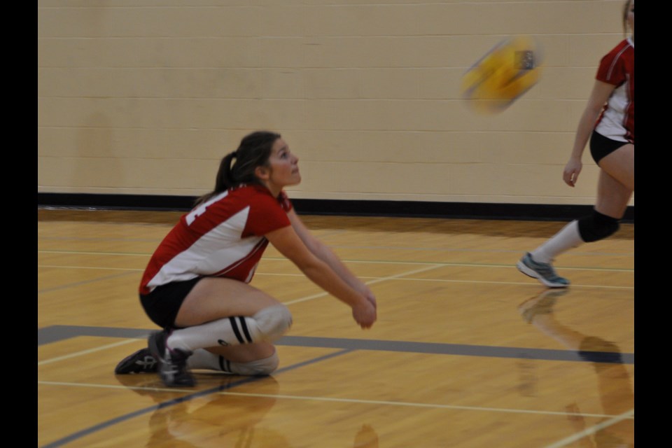 Elecs' Julia Klatt digs a ball against the Carnduff Tigers.