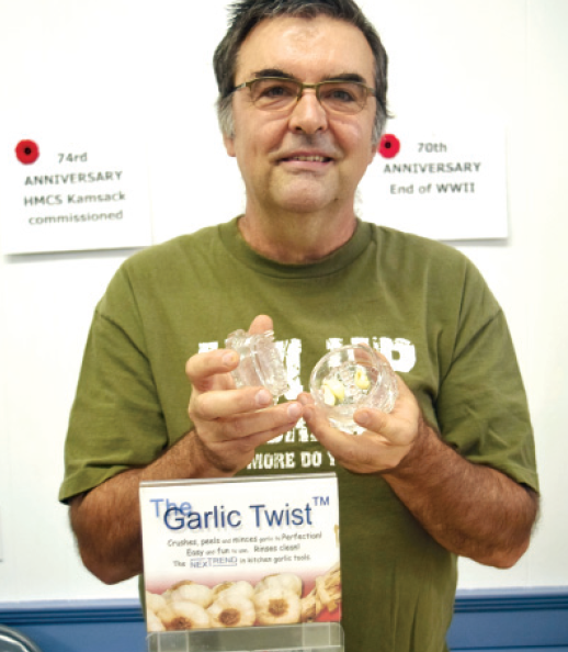 Kevin Straub of Kamsack sold the “Garlic Twist” a device used to process garlic.