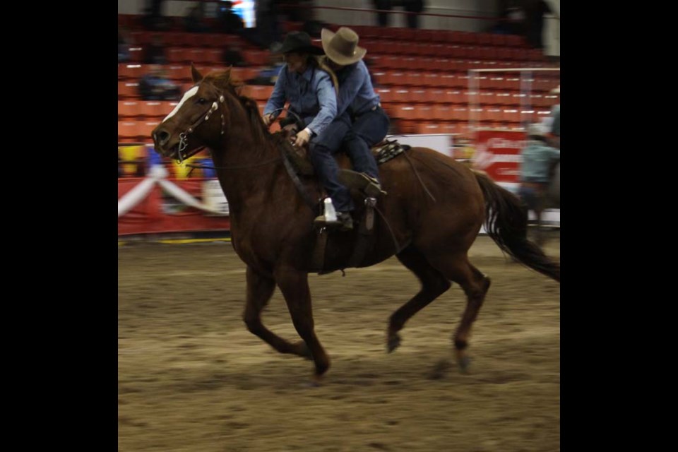 Teams compete in the Rescue Race, part of the Ranch Rodeo at Harvest Showdown.