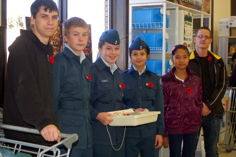 Cadets canvassed Preeceville’s downtown core encouraging individuals to purchase and wear a poppy on November 7. From left, were: Cole Bilanchuk, Zak Larson, Morgan McLean, Audrey Vargas, Ellia Singkala and Dustin Hamilton