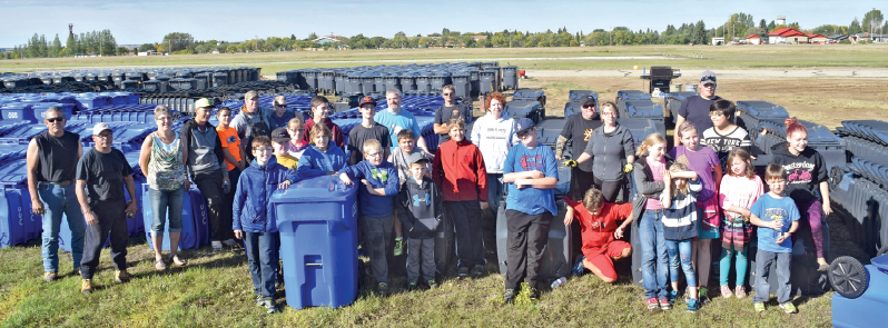 On Saturday Kamsack air cadets, their offi cers, siblings and parents assembled at the Kamsack airstrip where they completed the assembly of Kamsack’s new garbage and recycling bins. Each household in Kamsack is to receive two of the bins.