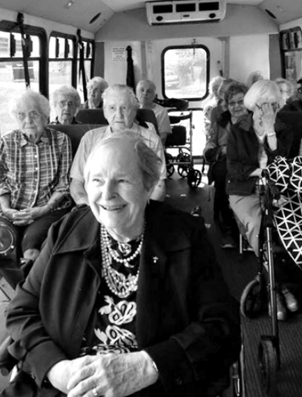 Eaglestone Lodge residents were photographed in the handi-bus on a ride back from Madge Lake.