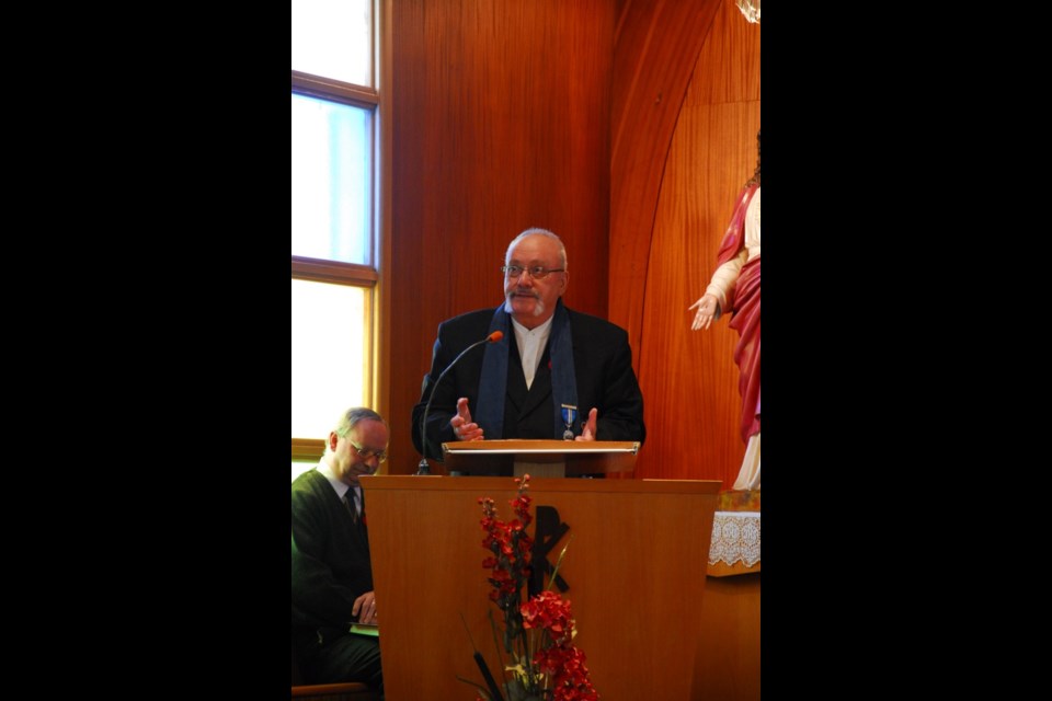 Rev. Wilfred Michaels, the Legion padre, gave the main message during the Remembrance Day service at St. Joseph’s Roman Catholic Church.
