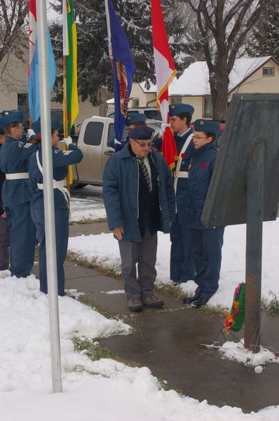 Larry Larrivee, accompanied by cadets and fellow Legion members, laid a wreath at the cenotaph located outside the Preeceville Legion Hall on November 11.
