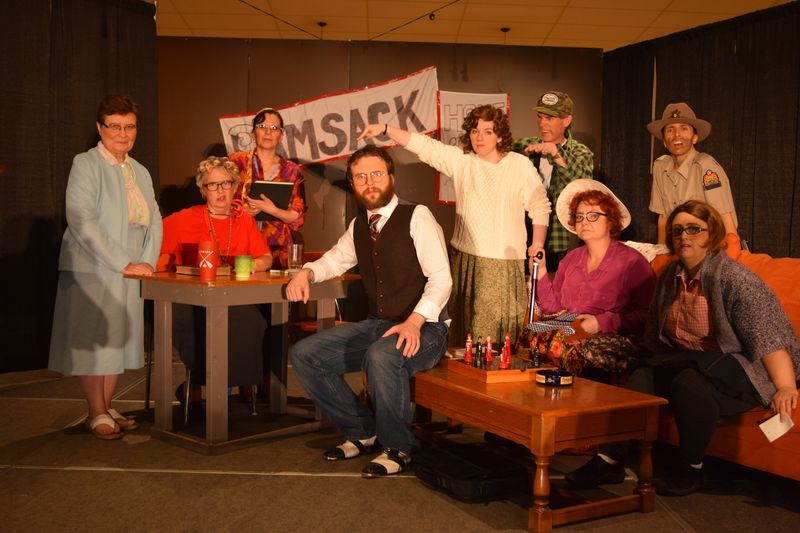 Performing in Death and Taxes, a two-act comedy-mystery play by Pat Cook as a dinner theatre at the OCC Hall in Kamsack Friday and Saturday evenings, and as a dessert theatre on Sunday afternoon, from left, were: Zennovia Duch as Mayor Kathleen Lyles, Shelley Filipchuk as Dr. Effie Deacon, Annett Purchase as Evelyn Martindale, Adrian Hovrisko as Eddie King, Tanya Riabko as Mattie Johansen, James Perry as Carl Johansen, Beth Dix as Cora Sedgewick, Aliki Tryphonopoulos as Sheriff Wesley Thorne and Nikki Larson as Lydia Kleft.