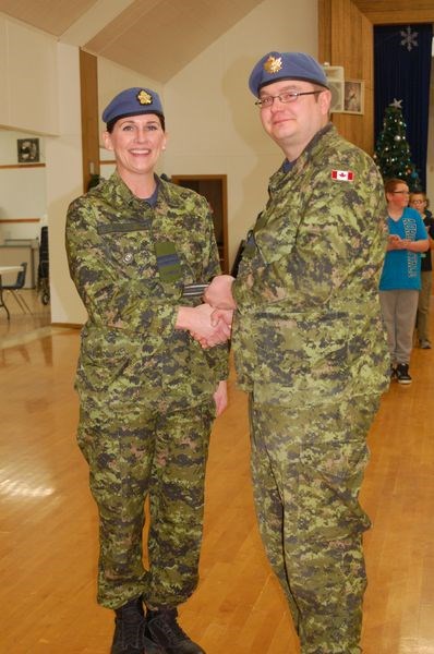 Commanding officer Troy Rogowski of the 606 Preeceville Harvard Air Cadets was promoted to captain from the rank of lieutenant rank during a regular cadet training evening at the Preeceville Legion hall on December 2. Captain Rhonda Notschaele of Regina was in charge of the promotion ceremony.
