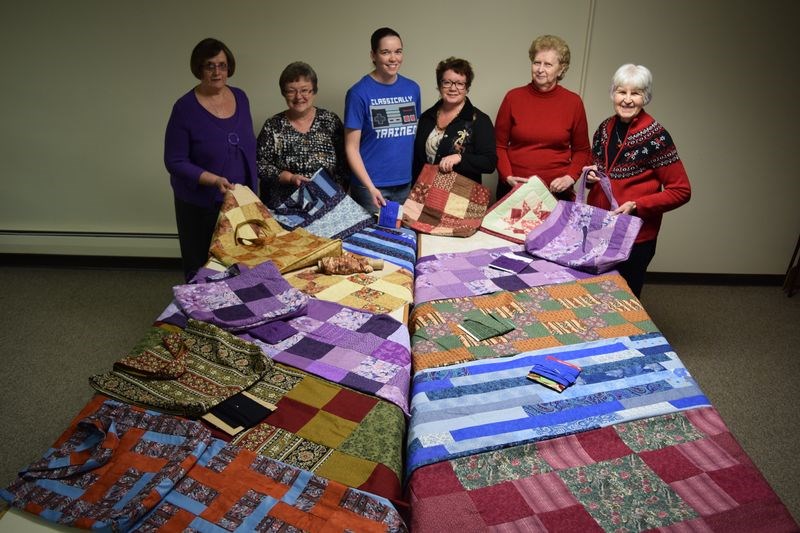 Members of the Heart and Home Quilt Club who assembled with the collection of quilt covers that they had made this year for the Victoria’s Quilt program, from left, were: Alva Beauchamp, Lydia Thomas, Louise Sumner, Colleen Koroluk, Lynda Cherwenuk and Marjorie Orr.