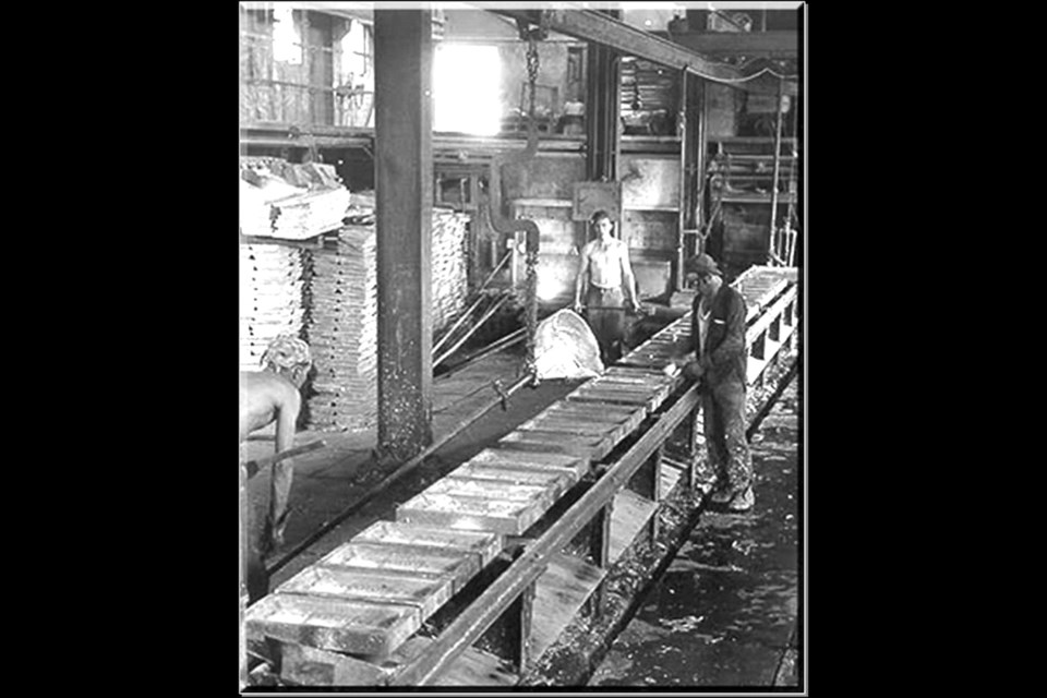 Zinc concentrate is poured in Flin Flon in this undated photo.