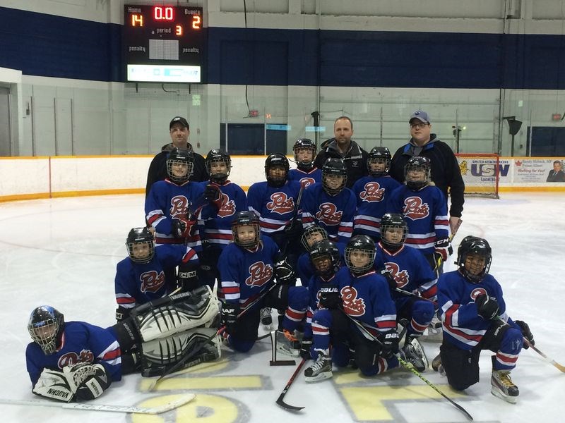 The Preeceville Atom Pats were undefeated to win the Tisdale tournament on December 12 and 13. From left, were: (back row) Derek Ryczak, Dwight Sorgen and Wes Jaeb (coaches); (middle row) Isaiah Maier, Kaiden Masley, Gerbo Javelona, Zachary Sorgen, Tate Bayer, Hudsyn Nelson and Nathan Anaka; and (front) Brady Kashuba, Zander Purdy, Chaz Jaeb, Kimmuel Albarracin, Aron Cudal, Nathan Newbury, Skylar Ryczak and Isaac Kashuba.