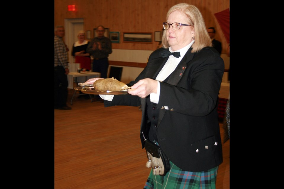 The mighty haggis – Haggis bearer Sheila MacDonald carries the famed pudding into the The Yorkton & District Scottish Society’s celebration of its 38th Annual Robbie Burns Dinner and Dance at the Royal Canadian Legion Hall in Yorkton Saturday. The event marked the 257th anniversary of the famed Scottish poet who was born in 1759.