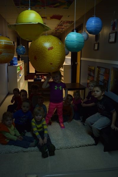 Solar system Last week children being tended at the KamKids Daycare in Kamsack acquired a new grouping of toys to admire dangling from a hallway ceiling: inflatable plastic balls set up to simulate the solar system. Photographed on Friday under the display, from left, were: Jordan Lukey, Skylar Holliday-Semenuik, Camryn Kosokowsky, , Kaylum Holliday-Semenuik, Silas Guillet, Colton Lorenzo, Nate Shabatoski, Kacee Kitchen, Jesse Lukey, Bridget Lukey, Meredith Burback and Justus Jacquet.