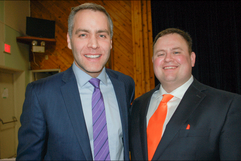 Cam Broten with NDP Estevan candidate Cameron Robuck.