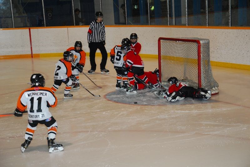 Focused on making it easier for his goaltender Linden Roebuck, Briel Beblow was hard on the opposition players approaching the Canora net during one of the games during the weekend novice tournament in Canora. Canora has two novice teams, one named Red Cobras and the other, Black Cobras. Four teams from surrounding communities joined to make it a six-team tournament.