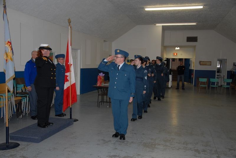Lt. Darren Paul, the new commanding officer, led the squadron in a march past as they saluted Lt. Patricia Mitchell who conducted the change of command ceremony.