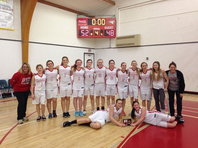 From left, members of the junior girls basketball team are: Ronda O'Dell (coach), Emma Mykytyshyn, Sydney Unich, Rebekah Thomas, Jordelle Lewchuck, Megan Barteski, Ashley Stucek, Claire St. Mars, Ally Sleeva, Carley Ostafie, Jill Gulka, Jensen Gabora and Shyla Yannoulis (assistant coach); and (front) Mackenzie Gulka 'C' and Felicity Mydonick 'C'.