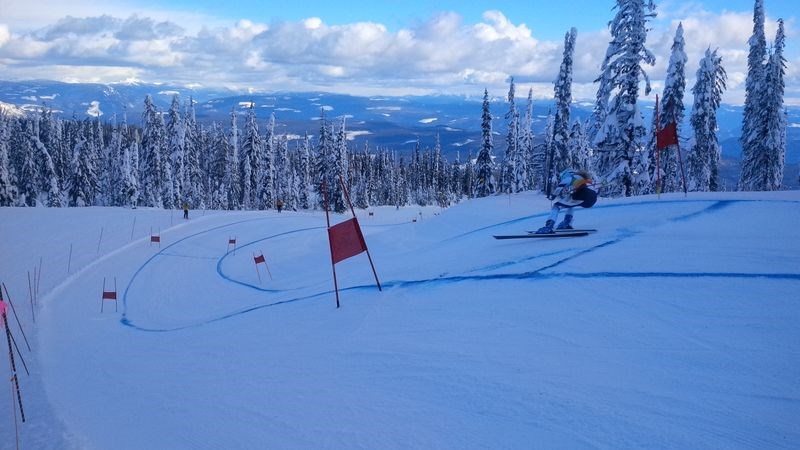 This is a photograph of Tori Todosichuk of Kamsack in the midst of racing downhill at an event held at Silver Star Mountain in British Columbia on February 6 when she had won a bronze medal.