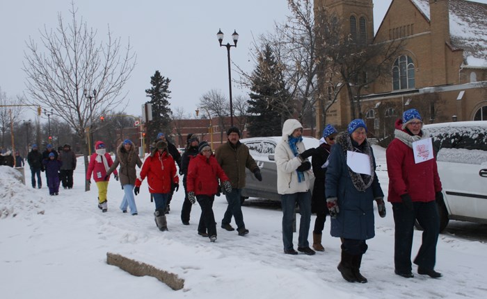 Walking in winter Yorkton Transitional Homes for Youth held a The Coldest Night of the Year (WALK) fundraiser Saturday in the city. The event was a family-friendly winter fundraising event for Yorkton’s homeless, hungry and hurting. The WALK takes place on the evening of Feb 20 each year in communities across Canada, 92 this year. Saturday’s event was the first in Yorkton. The idea of taking part in the Coldest Night of the Year allowed participants to understand the experience of surviving on the streets during a cold Canadian winter, while raising funds to aid the work of Yorkton Transitional Homes for Youth in providing much-needed support to members of our community. The Yorkton WALK began and ended at St. Paul’s Lutheran Church, located at 73 Smith Street East, where walkers turned in the results of their fundraising efforts, returning at the end of the evening for a warm celebration meal. Donning iconic blue-and-white toques, participants walk a two, or five-kilometre route. Yorkton Transitional Homes for Youth has been serving our city’s youth for five-years, and the boost in funds resulting from the Coldest Night of the Year will benefit their clients.