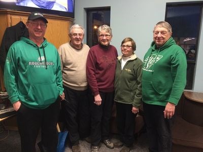 The Ron Hoehn rink of Canora won the Town and Country Bonspiel which concluded at the Sylvia Fedoruk Centre in Canora on January 31. From left, Bob Kolodziejski, a bonspiel organizer, presented the first-place awards to: Bob Roll, Eleanor Murray, Eileen Hupka and Hoehn.
