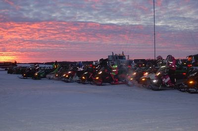 A beautiful sunrise greeted the Prairie Women on Snowmobiles as they departed from the Maple Farm Equipment site in Preeceville on February 2.