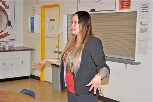 Janelle Pewapsconias is the chief game-maker of Neeched Up Games, a board and card game aimed at empowering First Nations people. She conducted workshops based on her games at Sakewew High School last Thursday. Photos by John Cairns