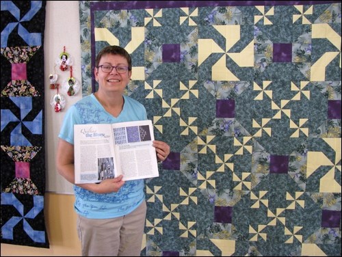 Rivers' Edge Quilters member Heather Hochbaum's first solo quilt show entitled Ldady Sings the Blues is featured in the April/May edition of Quilters Newsletter magazine. Photos submitted