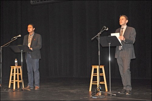 Dexter Gopher and Rob Feist were the only two candidates who appeared at the CUPE election forum at the Dekker Centre on Wednesday night. Photos by John Cairns