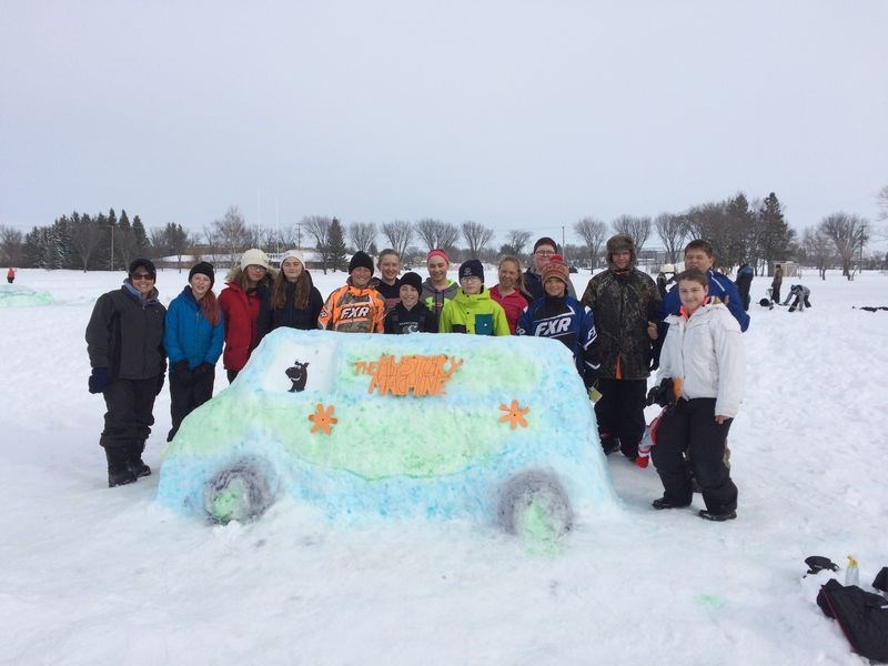 Grade 6A students entry in the Canora Composite School's ice sculpture competition in March 11.