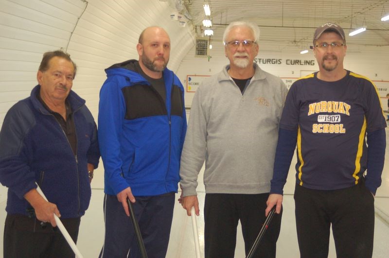 Trevor Olson and his rink captured the B event of the Matt's and Home Hardware bonspiel in Sturgis that concluded on March 13. From left, were: Terry Mang, Daniel Wasylenchuk, Eugene Boychuk and Olson.