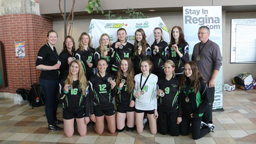 The Southeast Vipers earned gold in Division 2, Tier 2 at Sask Cup 3 over the weekend of April 2-3. (Back row l-r) Kelly Running (Asst. Coach), Teresa Johnston (Manager), Shae Johnston, Sadie Fichter, Amy Stolz, McKenna Harkness, Haley Chapman, Ashleigh Wolensky, and Eugene Brown (Head Coach). (Front row l-r) Kenzie Fleck, Katelyn Hutt, Madison Cuddington, Hope Robertson, Hailey Fleck, and Kennedy Magotiaux.