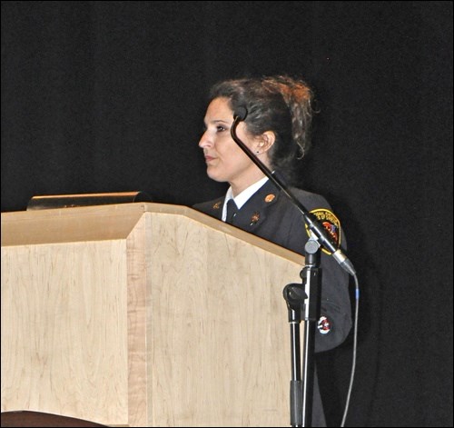 James Seale and Nathalie Michaud spoke Sunday afternoon on the impacts of PTSD at the Saskatchewan Association of Fire Chiefs conference at the Dekker Centre in North Battleford Saturday afternoon. Photos by John Cairns