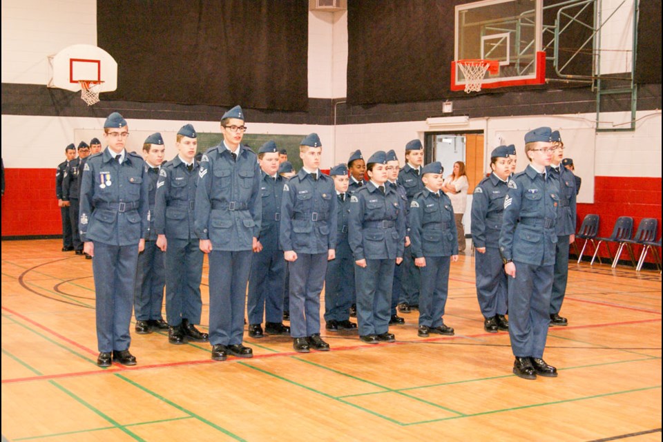 Cadets participated in a wing parade on April 17 in Oxbow. Cindy Beaulieu photo.