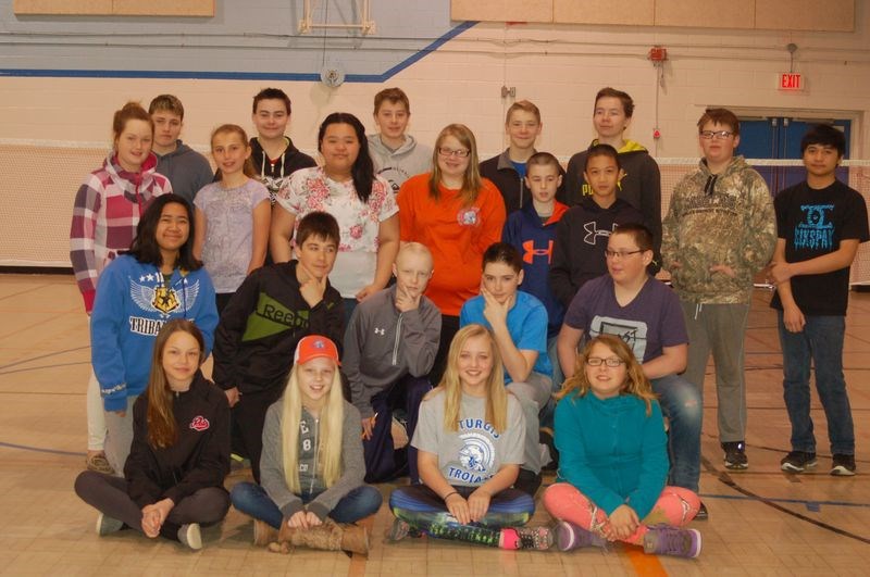 From left, members of the Sturgis Composite High School junior badminton team, are: (back row) Kurtis Gerbrandt, Ethan Innes, Garrett Bazuik, Knute Vallevand, Jordan Innes and Austin Bartch; (middle row) Kylie Babiuk, Allison Peterson, Eloisa Vicente, Kacie Meroniuk, Camron Sedcundiak, Keannu Albarracin, Dean Terrenal, Kyla Tomas, Carter Masley, Zane Bayer, Seth Rayner and Shae Peterson; and (front) Brynn Babiuk, Shanae Olson, Paige Hanson and Allyssa Mirva. Unavailable for the photograph were: Jalen Bayer, Zanthany Olson and Tiara Yagelnesky.