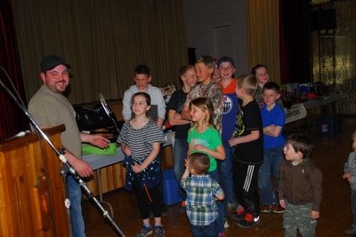 Referred to as the future of the Saskatchewan Wildlife Federation, all the youngsters attending the awards banquet on Saturday were encouraged to develop an appreciation for nature and outdoor activities. A good place start is to enjoy a traditional wiener roast with family and friends, said Steven Wyonzek, branch president. Each youth was given a hot dog fork to be used over an open fire. At left, making the presentations was Matthew Sleeva, branch secretary.