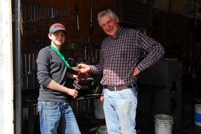 Cecil Machnee, the industrial arts teacher at CCS, was a very proud teacher when he was photographed with Orrie Babichuk, an Invermay Grade 11 student who won the provincial gold medal in the Skills Canada outdoor power and recreational motor competition in Regina on April 21-22. That gold medal will be taking the student and his teacher to the national Skills Canada Competition in Muncton, N. B. during the first week of June.