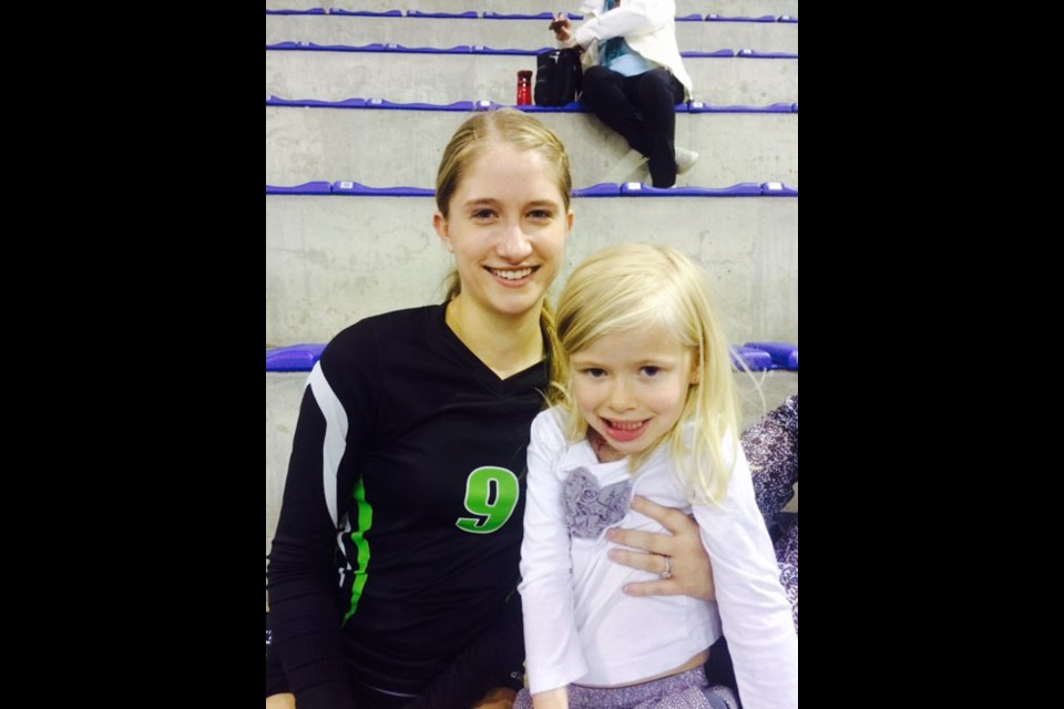 Hailee Fleck (Lampman) made an impression on a young girl at Westerns in Calgary who was extremely excited to get a photo with and autograph from her favourite player after a match at the Olympic Oval. Although very shy about talking to Hailee, the young girl then cheered on the Vipers and #9 in their next match exclaiming that Hailee is a good jumper and can “hit the ball all the way over the fence [net]!” all while hanging onto an autograph from Hailee, which  the young girl’s aunt told the coaches following the game.