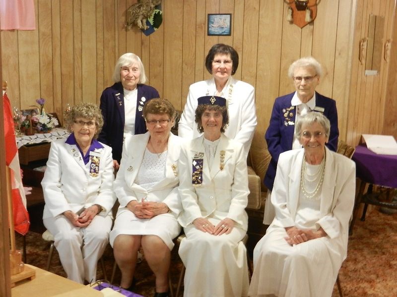 Installed as officers of the Royal Purple Elks at Kamsack on May 10, from left, were: (back row) Eva Moskal, Olga Rezansoff and Leonilla Fisther, and (front) Fay Bennett, Helen Konkin, Ardis C. Irvine and Mary Negraiff.