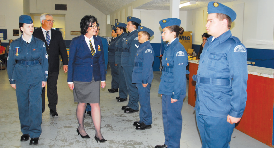 Gina Rakochy, who is the president of the Canora branch of the Royal Canadian Legion and the mayor of Canora, was the reviewing officer for the annual ceremonial review of the Canora squadron of the Royal Canadian Air Cadets. She was accompanied by F/Sgt.Mickyala O’Connor, the parade commander, and (behind them) Richard Petrowsky of Regina, the executive director of the Air Cadet League of Canada (Saskatchewan command) and (hidden) Lt. Darren Paul, the squadron’s commanding officer.