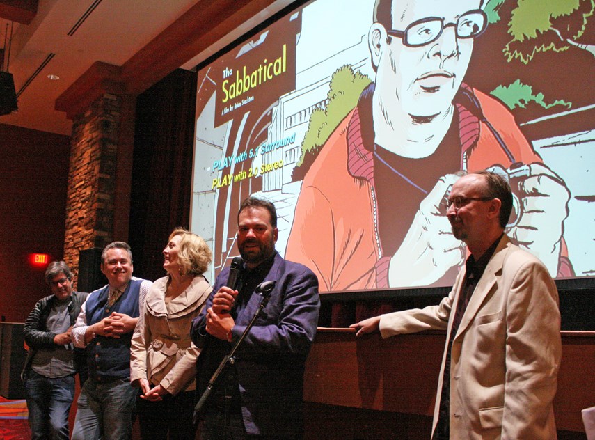 Brian Stockton, right, director of The Sabbatical answers questions along with stars James Whittingham, Bernadette Mullen and Kevin Allardyce, and executive producer Dave Hansen, following the opening night screening at Painted Hand Casino.