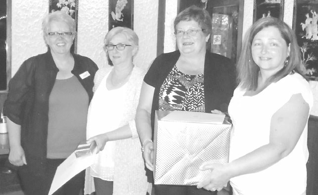 In recognition of 25 years of service, Joanne Bodnar presented a gift to Gail Parsons (home care co-ordinator in Canora) and Laurie Tiechko (medical records) received a gift from Elizabeth Palchewich.