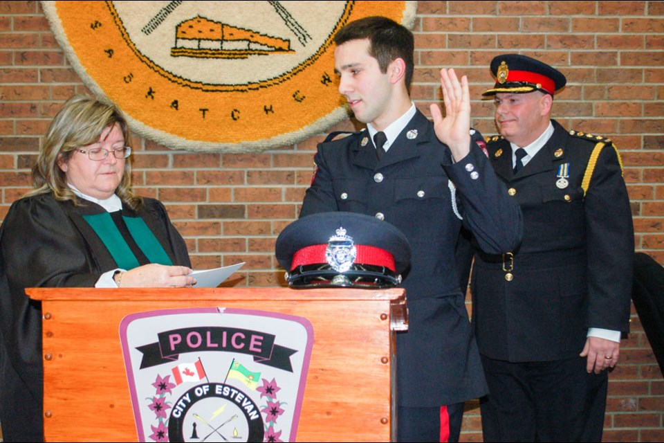 Const. Jarren Senchuk, middle, is a new member of the Estevan Police Service who is originally from Estevan. File photo.