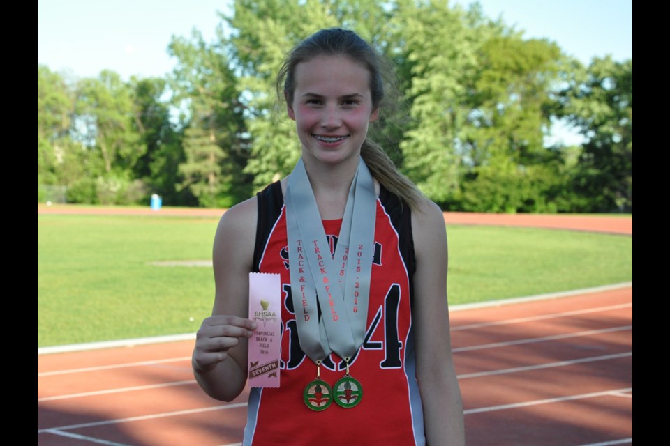Morgan Fichter earned a silver medal in the triple jump competition and a bronze medal in the relay event at the SHSAA provincial track and field championships last weekend.