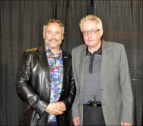 Entrepreneur W. Brett Wilson, formerly of North Battleford, and his father, Bill Wilson of Christopher Lake, at the NWC graduation ceremonies Monday. The younger Wilson was the keynote speaker. See the Tuesday, June 14 News-Optimist for more from the Wilsons’ visit to North Battleford. Photos by Jayne Foster