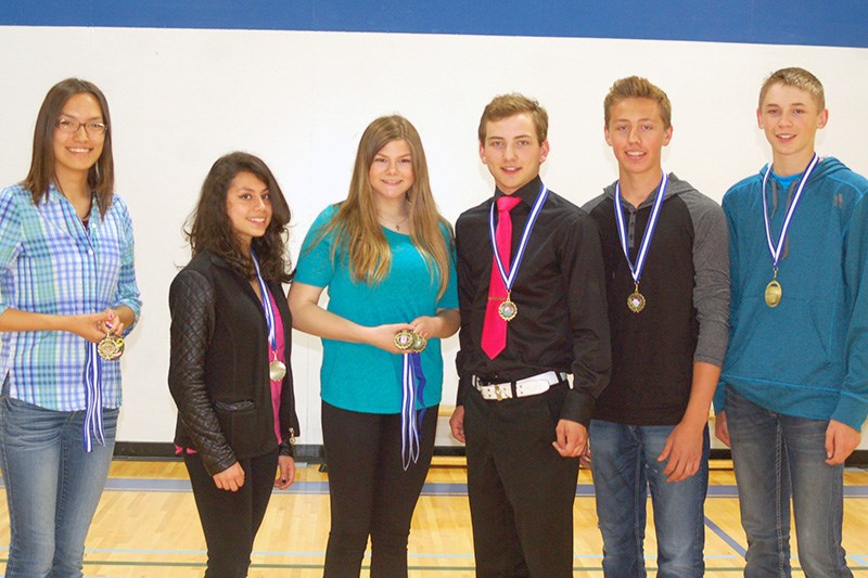 Students in Grade 10, who received awards, from left, were: Stephanie Johnson, Britney Vewchar, Brie Gardner, Coleman Metherell, Brandon Dyky and Jesse Antonichuk.