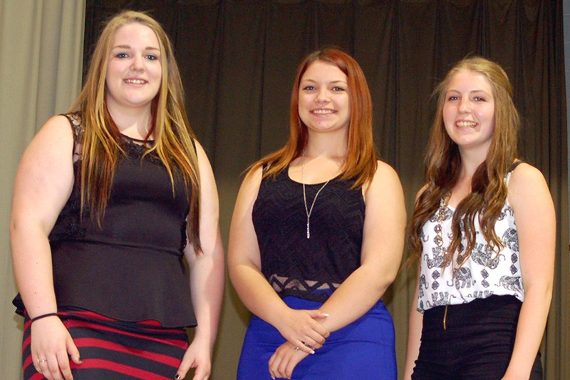 Students from the Sturgis Composite High School who received acknowledgement for winning the Norquay Legion bursary awards from left, were:  Nicole Tureski, Tessa Rehaluk and Rhianna Olson.
