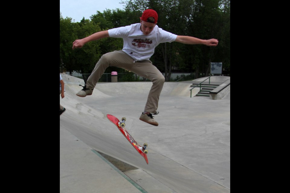 Kolten Austin takes advantage of Go Skateboarding Day at the Yorkton Skate Park. Held on June 21 every year, the day is about encouraging people of all ages and experience levels to get outside, get some exercise and go skateboarding.