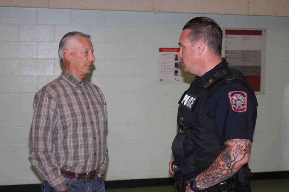 O'Handley people talking EPS Coffee with the cops