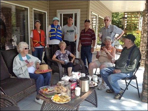 June 29 eight seniors from Meota enjoyed boat rides with Albert Huys at Trevessa Beach. In the picture are Elsie Gabruch, Gwen Lacerte, Linda Ard, Gail Halterman, Albert Huys, Eric Callbeck, Ben and Nina Byl and Jack Stewart. I took the picture. It was a beautiful day and every minute was appreciated by each of us. Gail didn't go out, nor did Carol who provided the great lunch for us to enjoy on our return, and who is not in the picture. Photo by Lorna Pearson